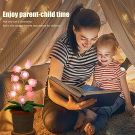 ANZRLE Lily of The Valley Lamp, Crochet Artificial Flowers with Night Lights, Cordless Table Lamp - Women Gift Ideas for Christmas Valentine Mother's Day, Desk Home Decorations (Pink)