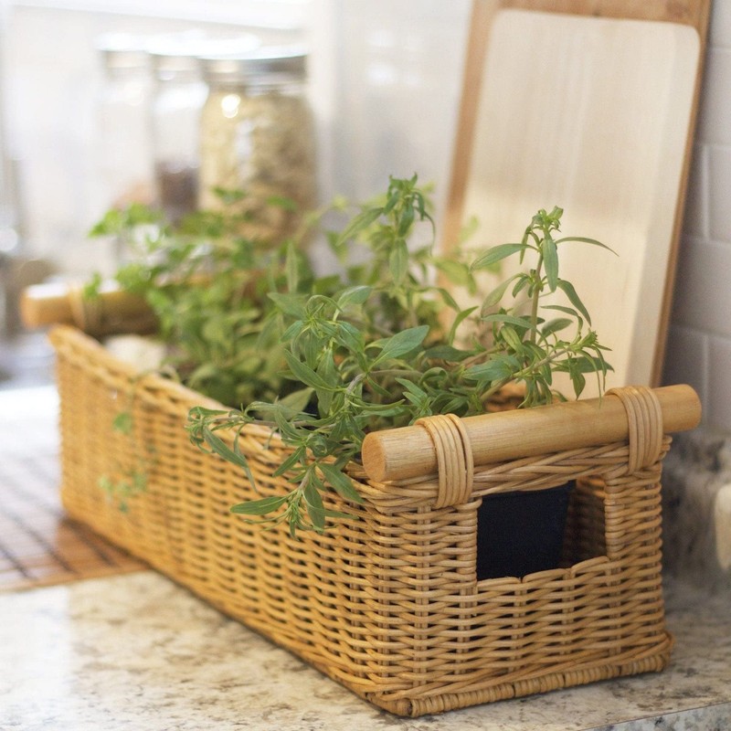 The Basket Lady Long Narrow Pole Handle Wicker Basket, Medium,