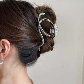 Metal Hair Claw Clips for Thin Hair Large Irregular Hair Clips 4.5" Gold Claw Clip Q Shape Punk Style Hair Claw Clamp Strong Hold Nonslip Hair Clip Hair Styling Accessories for Women Girls(Silver)