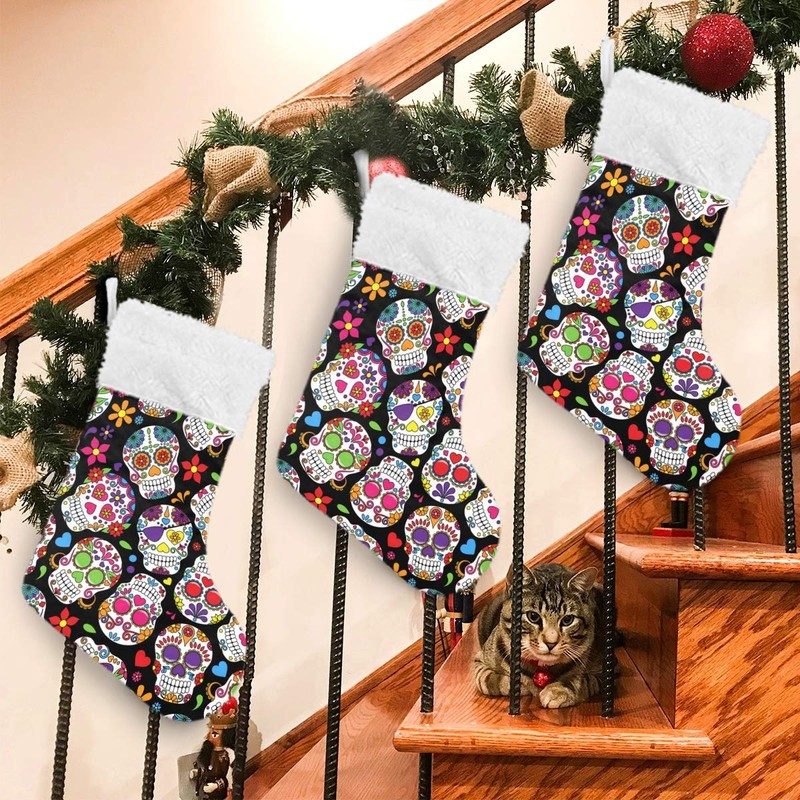 Blueangle Sugar Skull Flower Christmas Stockings 17.7 Inch Gift Holders