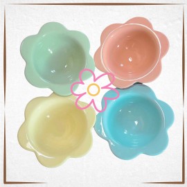 Eccolo Cat Bowl Ceramic Raised Tilted Elevated Cat Food Dish Porcelain Flower-Shaped - Yellow