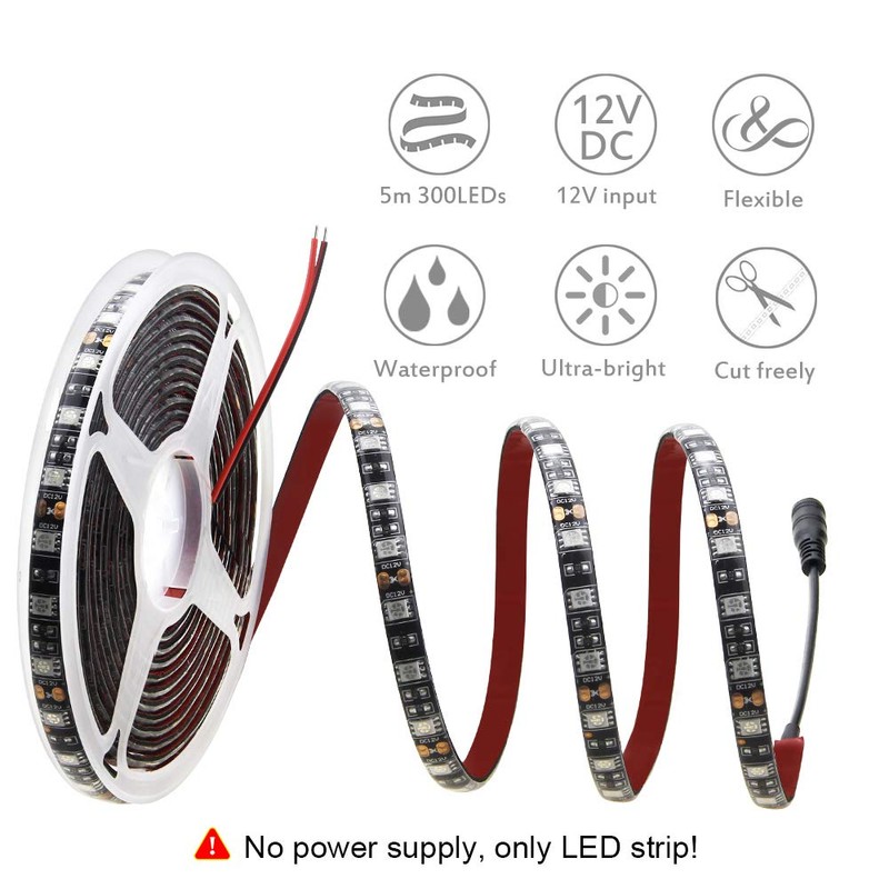 ALITOVE 16.4ft 5050 Blue LED Flexible Strip Ribbon Light Black