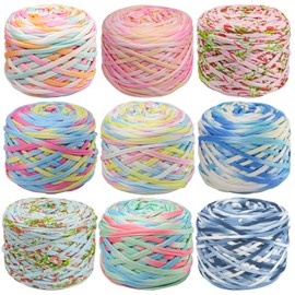 SIMEIQI 9 PCS T-Shirt Yarn Elastic Fabric Crochet T Shirt Yarn for DIY Knitting, Tshirt Thick Knitting for Hand DIY Bag Basket Cushion Crocheting Projects,Home Decor Colorful