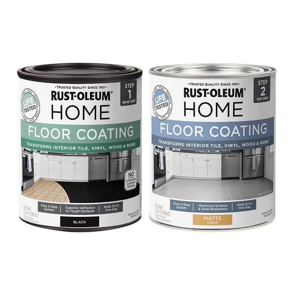 Rust-Oleum 367597 Home Interior Floor Coating Kit, Matte Black, 1 Quarts (Pack of 2)
