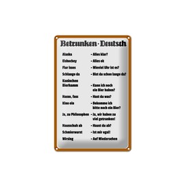 Tin Sign 20 x 30 cm - Made in Germany - Saying "Betrunken Deutsch"