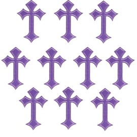 Gothic Cross Iron-on Patches, Purple Decorative Appliques for Clothes and Accessories, 10 Pack