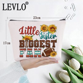 LEVLO Football Sister Cosmetic Bag Gift For Football Player Sister Little Sister Biggest Football Fan Make Up Zipper Pouch Bag For Football Sister Team, Little Football Sister, Cosmetic Bag