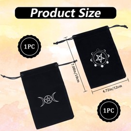 CREATCABIN 2Pcs 2 Styles Black Tarot Storage Bag Velvet Drawstring Packing Pouches Pentagram Moon Phase Gift Bag for Tarot Dice Card Jewelry Crystal Fortune Telling Card Pouch Halloween 7.1x4.7Inch