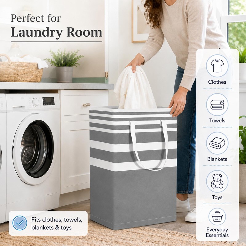 Collapsible Laundry Hamper Bag with Wooden Handles – 75L/20Gal Large