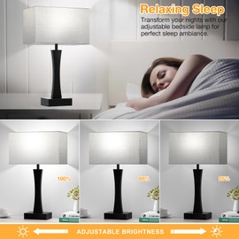 Bedside Lamps for Night Stands - 3 Way Dimmable Table Lamp for Bedroom with USB C+A Ports,Modern Bedside Lamps Set of 2, Touch Lamps for Nightstand Living Room Side Table End Tables(Bulbs Included)