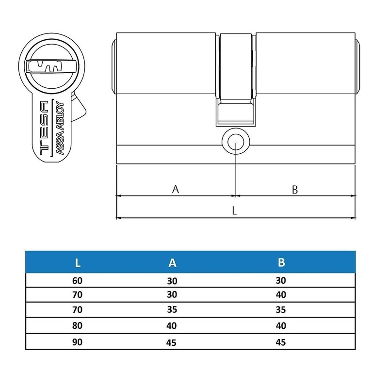 Tesa Assa Abloy MK153030L TK100 30 x 30mm Brass High
