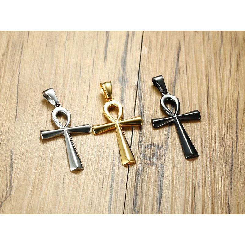 FPHNUY Men's Stainless Steel Coptic Anka Cross Religious Pendant Necklace,