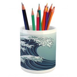 Lunarable 4th of July Pencil Pen Holder, Proud to Be American Words with Kitty with a Flag Vest Patriotic Animal, Printed Ceramic Pencil Pen Holder for Desk Office Accessory, Multicolor