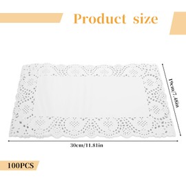 100pcs Rectangle Paper Doilies 7 inch x 12 inch Greaseproof Doilies White Lace Paper Doilies for Wedding, Birthday, Desserts, Tableware Food Decoration