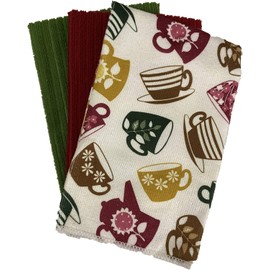Petal Cliff Set of 6, Cup & Saucer Design Microfiber Kitchen Towels/Bar Mop, Ultra-Absorbent & Fast Drying Size : 16" x 19".