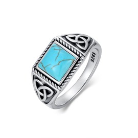 Real Turquoise Rings for Women 925 Sterling Silver Celtic Knot Rings Vintage Turquoise Gemstone Jewelry Gift for Birthday