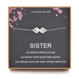 Sister Gifts from Sister, Infinite Two Interlocking Infinity Double Hearts Bracelet, Birthday Jewelry Gift Bracelet for Sisters, No Matter