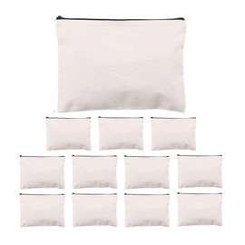 ANAMO Pouch, Solid, Canvas, Multi Case, Set of 12, Beige, Black Zipper, L