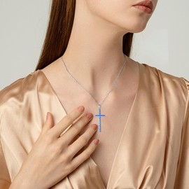 POPLYKE Blue Opal Cross Necklace for Women Sterling Silver Cross Necklace for Men I Can Do All The Things Inspirational Necklace