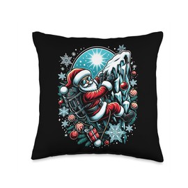 Santa Claus Ice Climbing Adventure Festive Throw Pillow