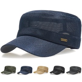 Initlove Cadet Army Cap for Men Women Military Hat Mesh Flat Top Hats for Summer Navy