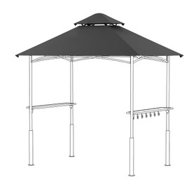 FUNG YARD 8 x 5 FEET Waterproof Grill Gazebo Canopy Replacement - Ultimate Sun Protection Double Tiered Outdoor BBQ Gazebo Top Cover for Pergola or Roof (Black)