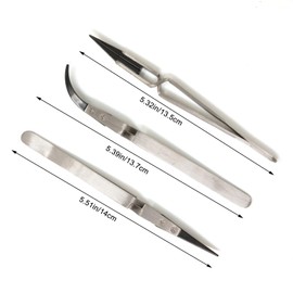 yueton 3Pack Precision Reverse Ceramic Tweezers Stainless Steel Ceramic Tweezers Three Types of Ceramic Tweezers Non-Conductive High Temperature Resistance