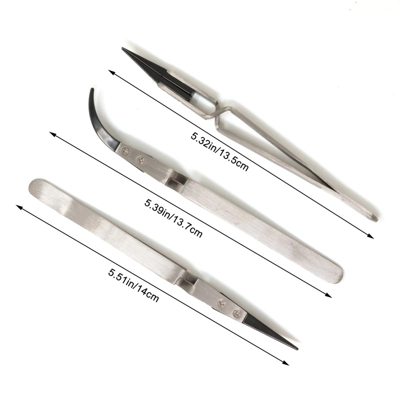 yueton 3Pack Precision Reverse Ceramic Tweezers Stainless Steel Ceramic Tweezers