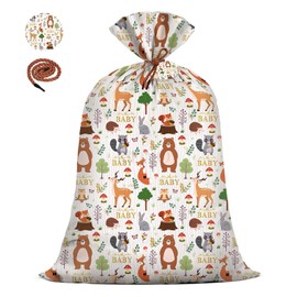 KIDAJOY 1 Pcs Extra Large Woodland Gift Bags Baby Shower Plastic - 56 * 36 Inch Jumbo Forest Animal Present Gift Bags Baby Girls Boys Newborn Parties Favors Decorations Oh Baby