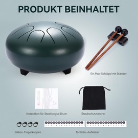 Tongue Drum 6 Inch 8 Tone Steel Tongue Drum Handpan for Meditation & Relaxation, Yoga, Family Activities Garden Rain Drum Instrument (Green)