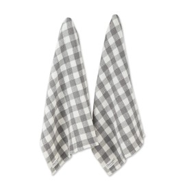 DII Washed Waffle Weave Collection, Dishtowel Set, 18x28, Dove Gray Check, 2 Piece