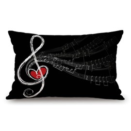 Treble Love and Music Notes Cotton Linen Decorative Throw Pillow Case Cushion Cover Pillowcase for Couch Sofa Bed,12 X 20 Inches