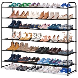 KIMBORA 6 Tier Long Shoe Rack, Wide Shoe Storage Organizer Sturdy Shoe Shelf for Floor, Bedroom 42-Pairs (Black)