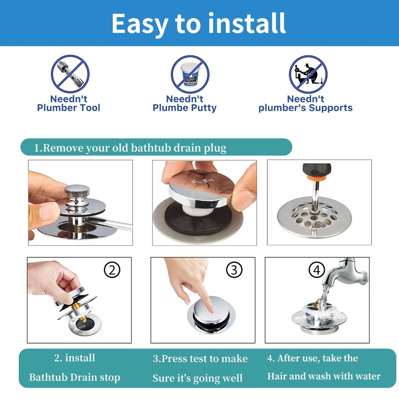 Bathtub Plug Replacement，Drain Stopper for Shower，Pop Up Drain Stopper for