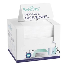 PureSoftness Disposable Face Towel, 100% Cotton, Extra Large 12" x 10", Soft Dry Wipe Face Wash, Makeup Remover, Biodegradable Towelette for Sensitive Skin (320 Count, 4 Pack))