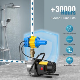 Smart Pressure Switch for Well Pump, Automatic Water Pumps Switch, Dry-running Protection for Submersible/Shallow Well/Garden/Jet/Self-priming Pump, Power&Pump Cable Included, 110V-120V