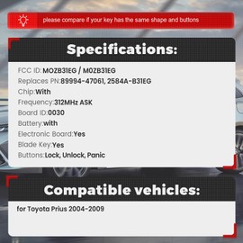 Beefunny Keyless Entry Key Fob for Toyota Prius 2004-2009 (only for Silver Logo) Smart Remote Control MOZB31EG P/N:2584A-B31EG Push Start Button