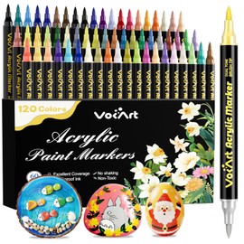 120 Colors Acrylic Paint Markers - 60 Dual Tip Brush Tip Acrylic Paint Markers Pens for Rock, Canvas, Ceramic, Wood, Glass, Paper - DIY Art Supplies for Artists, Kids, Adults, Holiday Decorations