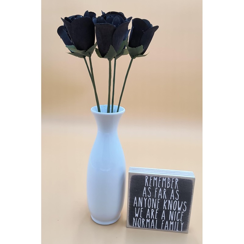 6 Black Half Open Bud Wooden Roses for Crafts Custom