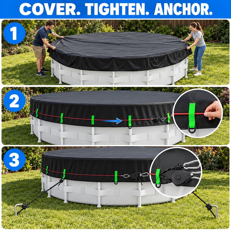 24 Ft Round 420D Oxford Winter Above Ground Pool Cover
