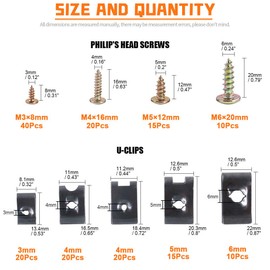 WJMY Tapping Screws Sheet Metal Nuts Assortment Body Screws 170-Piece U Type Body Clamps and Screws for Car Black
