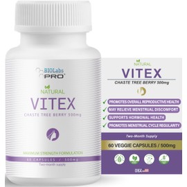 BIOLABS PRO Natural Vitex Chasteberry Supplement for Women - Pure Chaste Tree Berry Extract 500mg, Maximum Strength Formulation, Vegan Capsules, Supports Hormonal Balance - (60 Caps - 2-Month Supply)