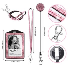 9 in 3 Sets 3 Color Upgraded Rhinestone Lanyard for ID Badges, Bling ID Card Holder Crystal Retractable Badge Reel Neck Lanyard with Metal Clasp and Key Ring, Identification Badges & Supplies