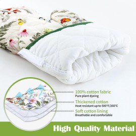 Arquiel Floral Grass Oven Mitts and Pot Holders Sets 4Pcs, 100% Cotton Heat Resistant, Extra Long Oven Gloves Potholder for Kitchen Cooking Baking Decoration
