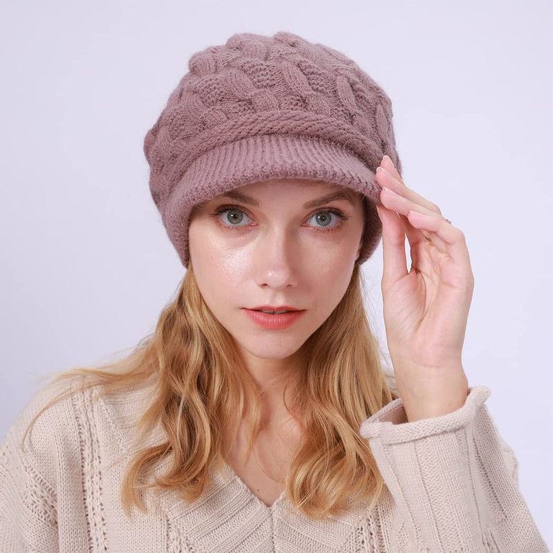 Rayson Women’s Fleece Thermal Knitted Beret Hat Solid Colour Striped
