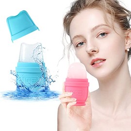 Paquete de 2 rodillos de hielo para rostro y cuerpo, cubo de hielo de silicona para hinchazón, alivio del dolor, moldes para tazas de hielo de terapia