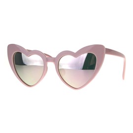 Womens Heart Shape Color Mirror Cat Eye Plastic Groovy Sunglasses Pink