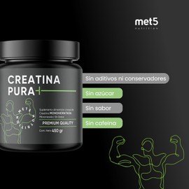 Creatina Monohidratada Micronizada de Alta Pureza Sin sabor y Sin olor Bote de 450 gramos 90 porciones (3 meses) Met 5 Nutrition