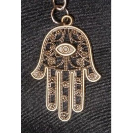 HAMSA HAND KEYCHAIN ~ Bronze Tone Metal Pendant Key Chain Evil Eye   NEW