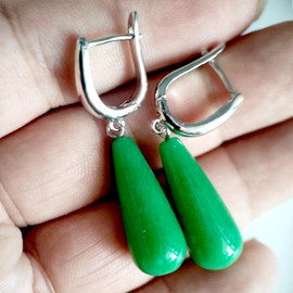 XKBYL Natural Waterdrop Green Emerald Jade Stone Drop Earrings,Simple Dainty Sterling Silver Real Genuine Crystal Quartz Gemstone Dangle Earrings Jewelry Gift for Women (A05_Emerald Stone)